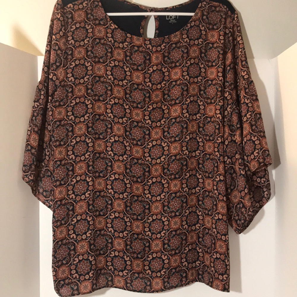 Loft cottage core long sleeve size large black brown orange indie boho t…